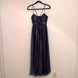 Floor length charcoal metallic gown